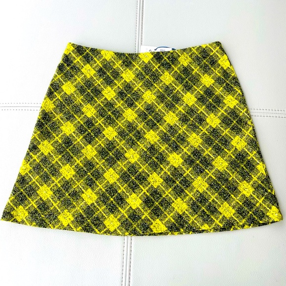 NWT! ZARA plaid mini skirt yellow-green check wool | schoolgirl style Size Small - Picture 1 of 10